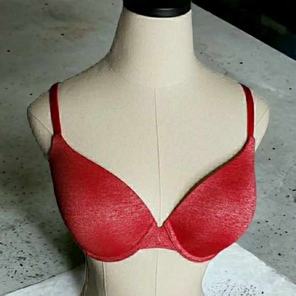 Victoria's Secret Uplift Semi Demi Plunge Heathered Red Bra Padded 34DD - Picture 12 of 12